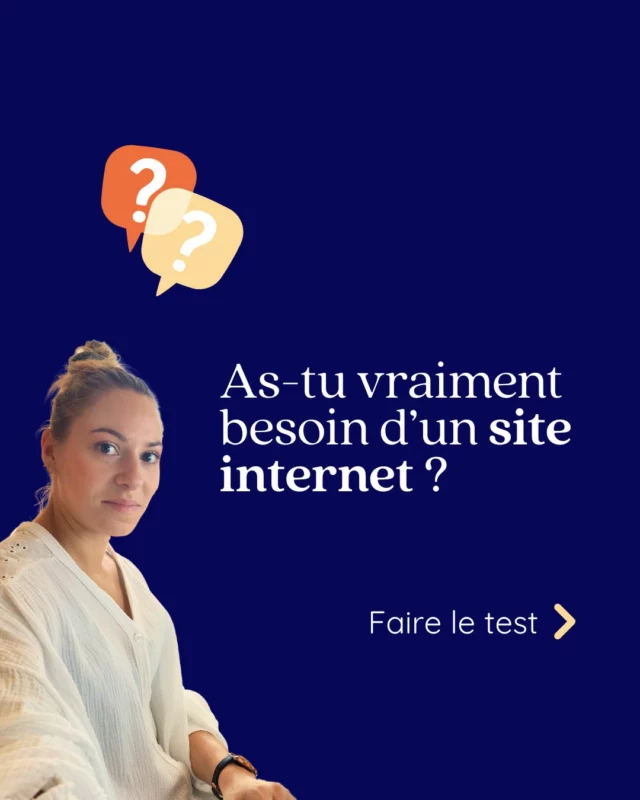 Créer son site internet n'est pas une obligation. 💻

Certaines entreprises vendent via d'autres leviers et n'ont aucun besoin de site internet.

Ce test va te permettre de répondre à cette question : Ai-je besoin d'un site internet pour mon business ?

Si tu as plus de 3 OUI, je te conseille de réfléchir à cette suggestion. 

Pour ton projet, tu as le choix de déléguer totalement la création de ton site internet mais tu as également l'option d'intégrer LA PEPSITE WEB via ton CPF ou tes fonds propres.

3 mois d'accompagnement pour créer ton site internet facilement et rapidement. Je m'occupe de toute la partie technique et toi la personnalisation de ton site internet. 

Si tu souhaites échanger avec moi, n'hésite pas à m'écrire par message.
Le lien est en bio 🥰